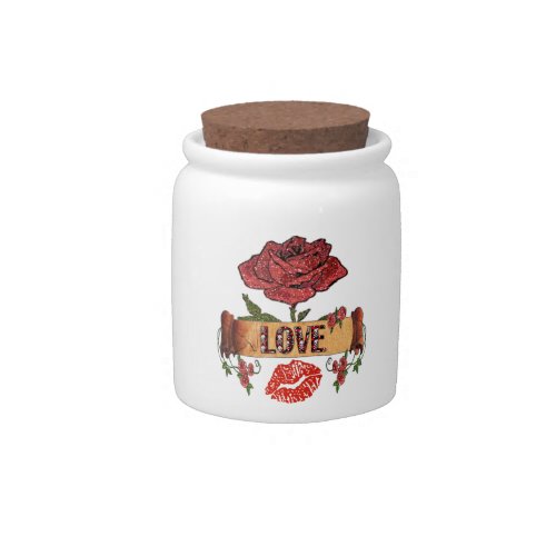 RAB Rockabilly Valentine Roses Love  Lipstick Candy Jar