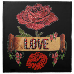 RAB Rockabilly Valentine Roses, Love & Lipstick Cloth Napkin