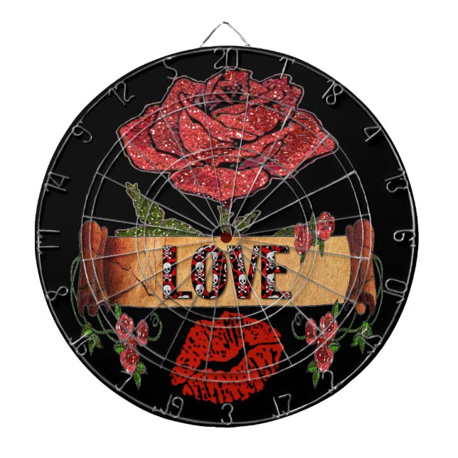 RAB Rockabilly Valentine Roses, Love & Lipstick Dartboard With Darts (Front)