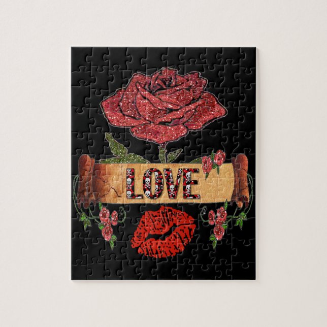 RAB Rockabilly Valentine Roses, Love & Lipstick Jigsaw Puzzle (Vertical)