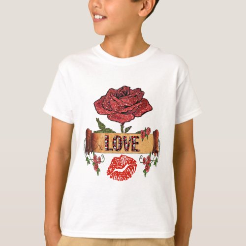 RAB Rockabilly Valentine Roses Love  Lipstick T_Shirt