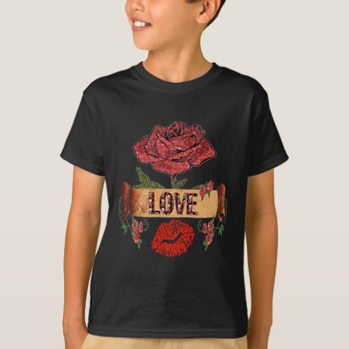 RAB Rockabilly Valentine Roses Love  Lipstick T_Shirt