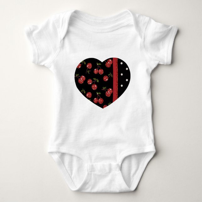 RAB Rockabilly Very Cherry Cherries Black Baby Bodysuit (Front)