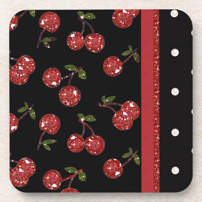 RAB Rockabilly Very Cherry Cherries Black Beverage Coaster (Front)