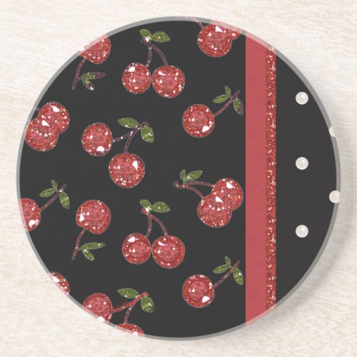 RAB Rockabilly Very Cherry Cherries Black Coaster