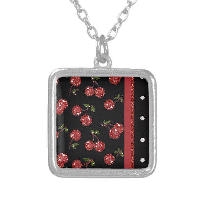 RAB Rockabilly Very Cherry Cherries Black Silver Plated Necklace (Front)