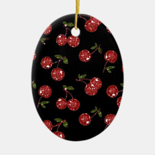RAB Rockabilly Very Cherry Cherries On Black Ceramic Ornament