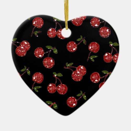 RAB Rockabilly Very Cherry Cherries On Black Ceramic Ornament