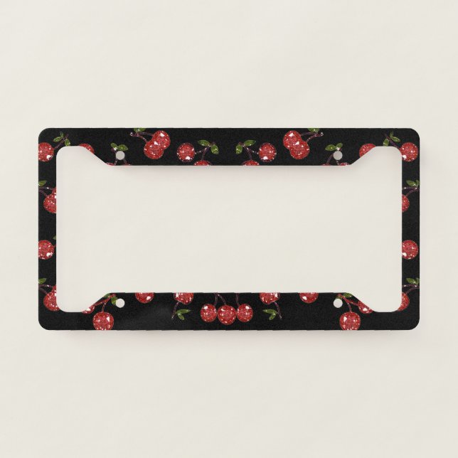 RAB Rockabilly Very Cherry Cherries On Black License Plate Frame (Front)