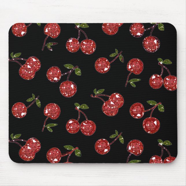 RAB Rockabilly Very Cherry Cherries On Black Mouse Pad (Front)