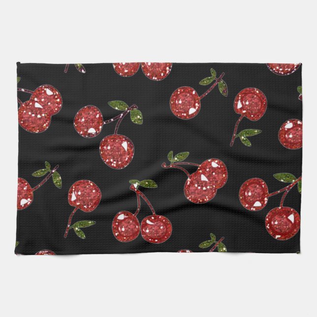 RAB Rockabilly Very Cherry Cherries On Black Towel (Horizontal)