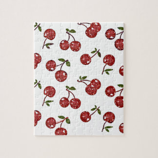 RAB Rockabilly Very Cherry Cherries On White Jigsaw Puzzle