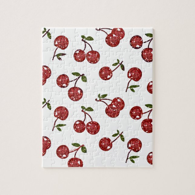RAB Rockabilly Very Cherry Cherries On White Jigsaw Puzzle (Vertical)