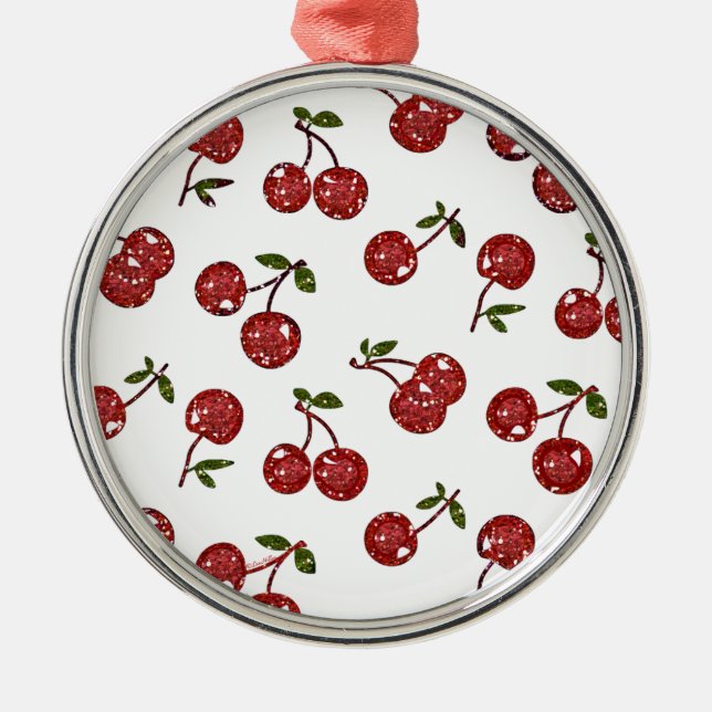 RAB Rockabilly Very Cherry Cherries On White Metal Ornament (Front)