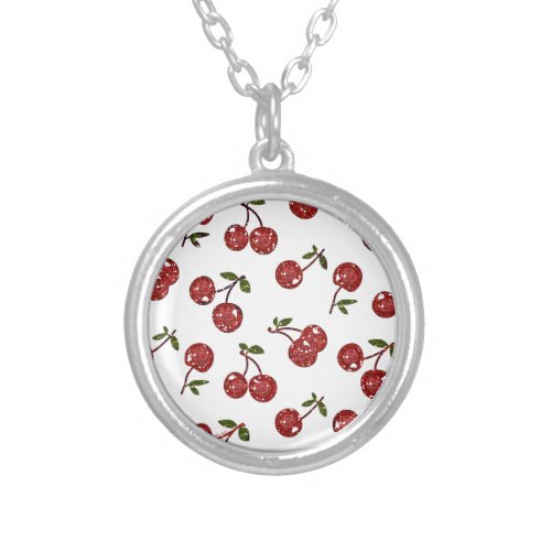 RAB Rockabilly Very Cherry Cherries On White Silver Plated Necklace