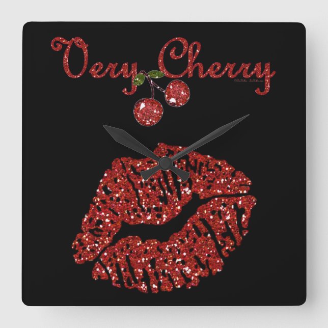 RAB Rockabilly Very Cherry Kiss Square Wall Clock (Front)