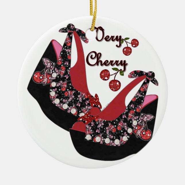 RAB Rockabilly Very Cherry Shoes Ceramic Ornament (Front)