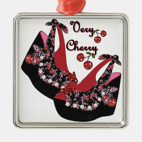 RAB Rockabilly Very Cherry Shoes Metal Ornament