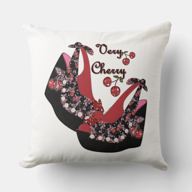 RAB Rockabilly Very Cherry Shoes Throw Pillow (Front)