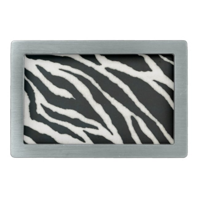 RAB Rockabilly Zebra Print Black & White Rectangular Belt Buckle (Front)