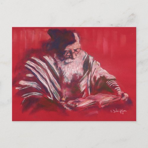 Rabbi immersed in study postcard