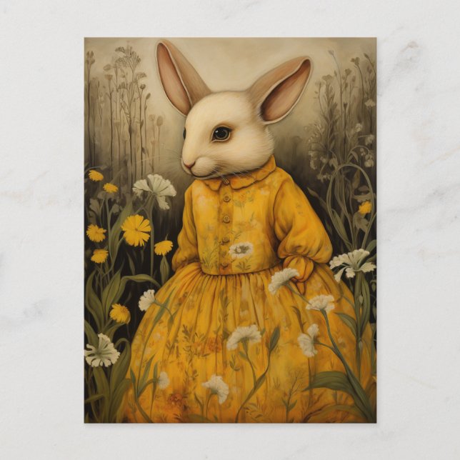 Rabbit Adorable in a Yellow Floral Dress  Postcard (Front)