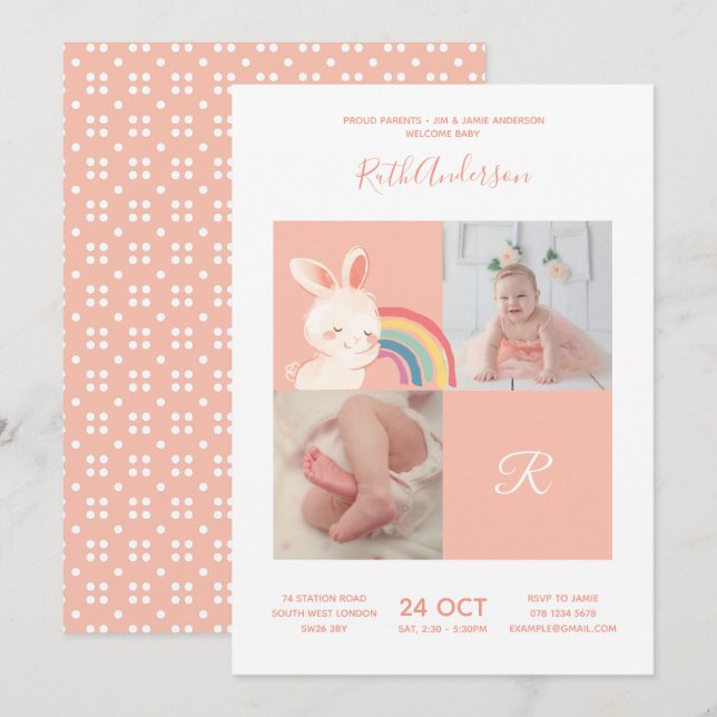 Rabbit • Alphabet Monogram Cute Baby Shower Invitation (Front/Back)