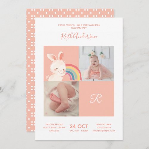 Rabbit  Alphabet Monogram Cute Baby Shower Invitation