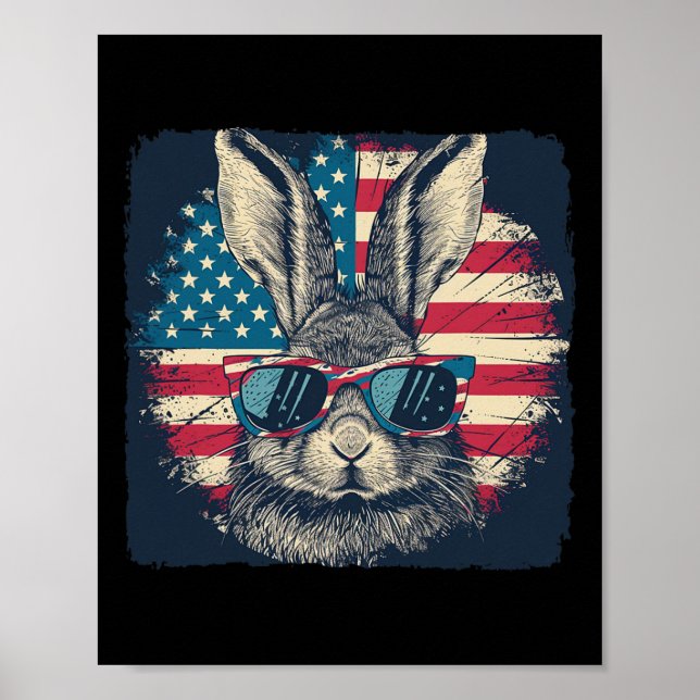 Rabbit American Patriot 4th Of July Gift Lover  Poster (Front)