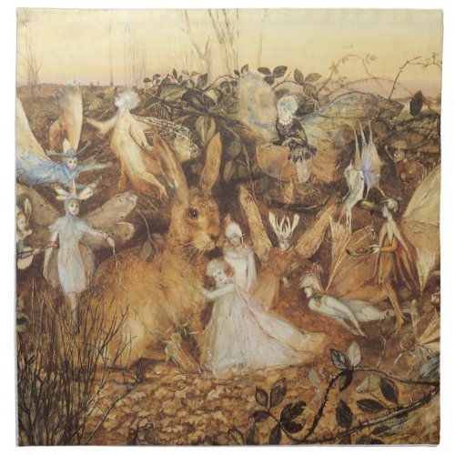 Rabbit Among the Fairies Vintage Fairy Tales Cloth Napkin