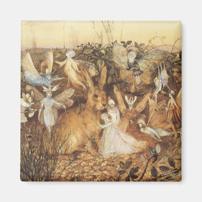 Rabbit Among the Fairies, Vintage Fairy Tales Magnet (Front)