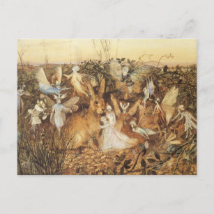 Rabbit Among the Fairies, Vintage Fairy Tales Postcard