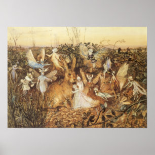 Rabbit Among the Fairies, Vintage Fairy Tales Poster