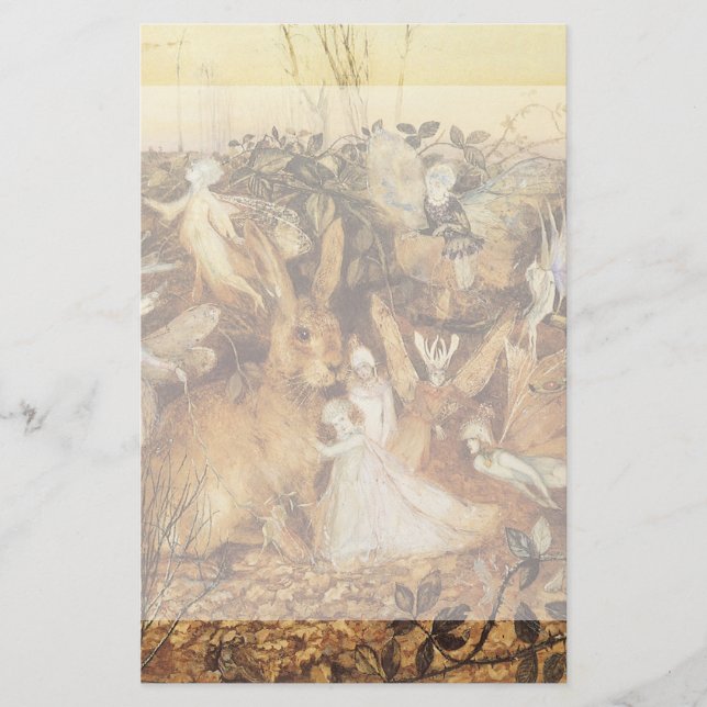 Rabbit Among the Fairies, Vintage Fairy Tales Stationery (Front)