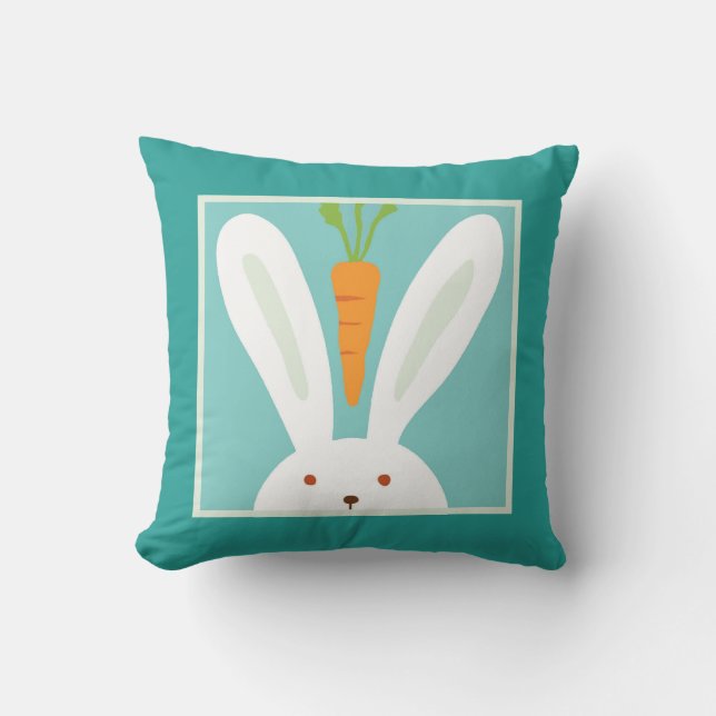 Rabbit and Carrot Throw Pillow (Front)