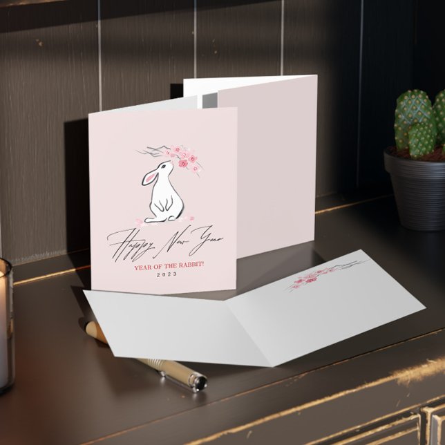 Rabbit and Cherry Blossom Flower  Thank You Card (Creator Uploaded)