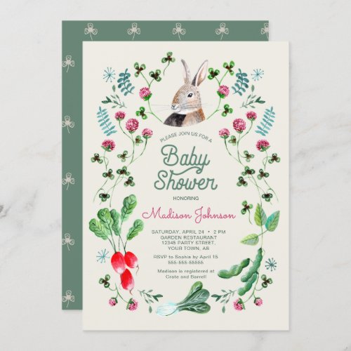 Rabbit and clover botanical invitation