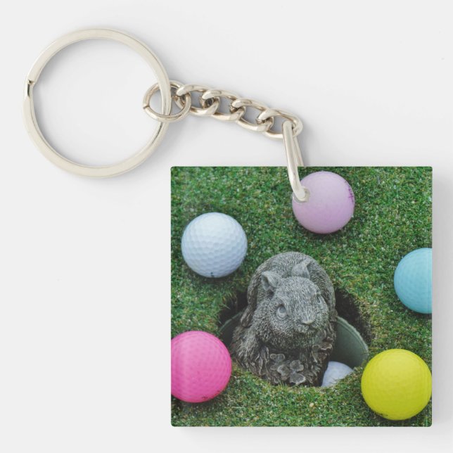 Rabbit and colored Golf Balls Keychain (Front)
