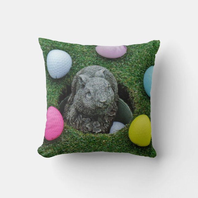 Rabbit and colored Golf Balls Throw Pillow (Front)