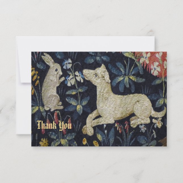 Rabbit and Dog Tapestry Detail Thank You Card (Front)