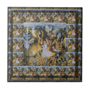 Rabbit and fairies vintage fairy tale art. ceramic tile