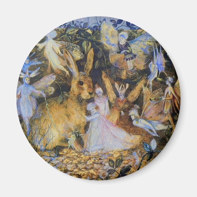 Rabbit and fairies vintage fairy tale art. magnet (Front)
