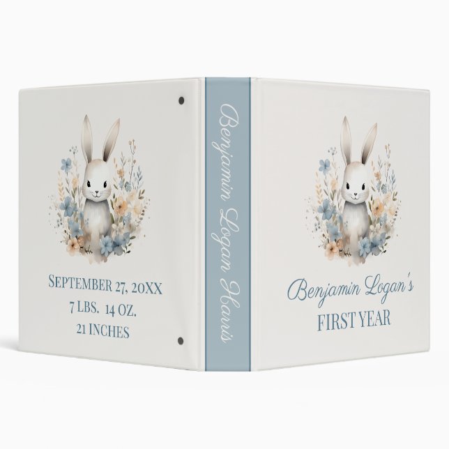 Rabbit and Flowers Baby Boy's First Year Scrapbook 3 Ring Binder (Background)