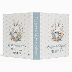 Rabbit and Flowers Baby Boy's First Year Scrapbook 3 Ring Binder