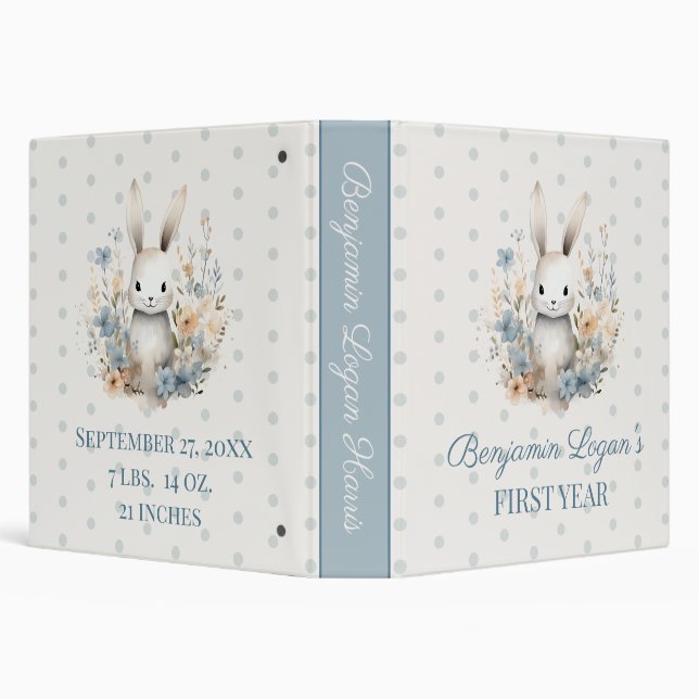 Rabbit and Flowers Baby Boy's First Year Scrapbook 3 Ring Binder (Background)