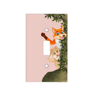 Rabbit and Fox Peeking Around a Tree Light Switch Cover