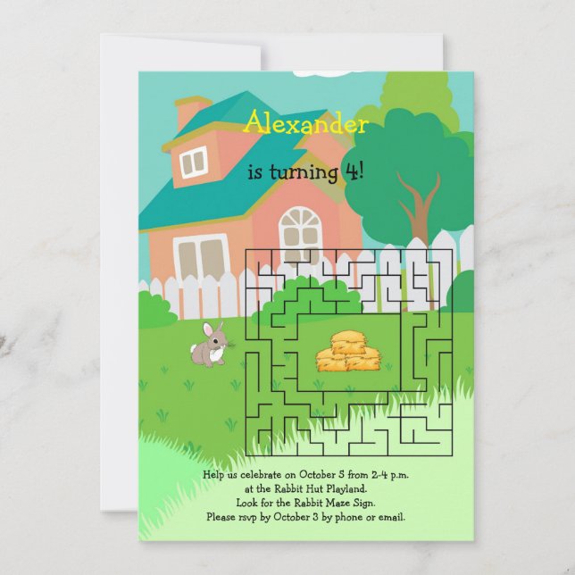 Rabbit and Hay Birthday Maze Invitations for Kids (Front)