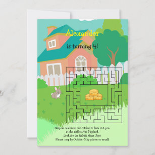 Rabbit and Hay Birthday Maze Invitations for Kids