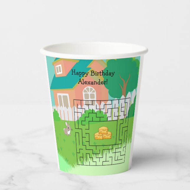 Rabbit and Hay Birthday Maze Paper Cups (Front)