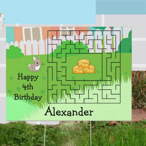 Rabbit and Hay Birthday Maze Yard Sign
